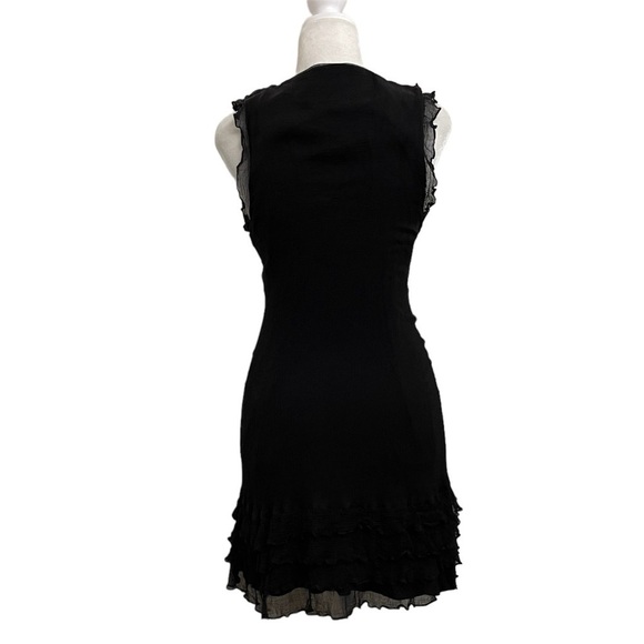Knitted Dove Black Crinkle Crepe Ruffles Sleeveless Mini Stretch Dress - Picture 5 of 13